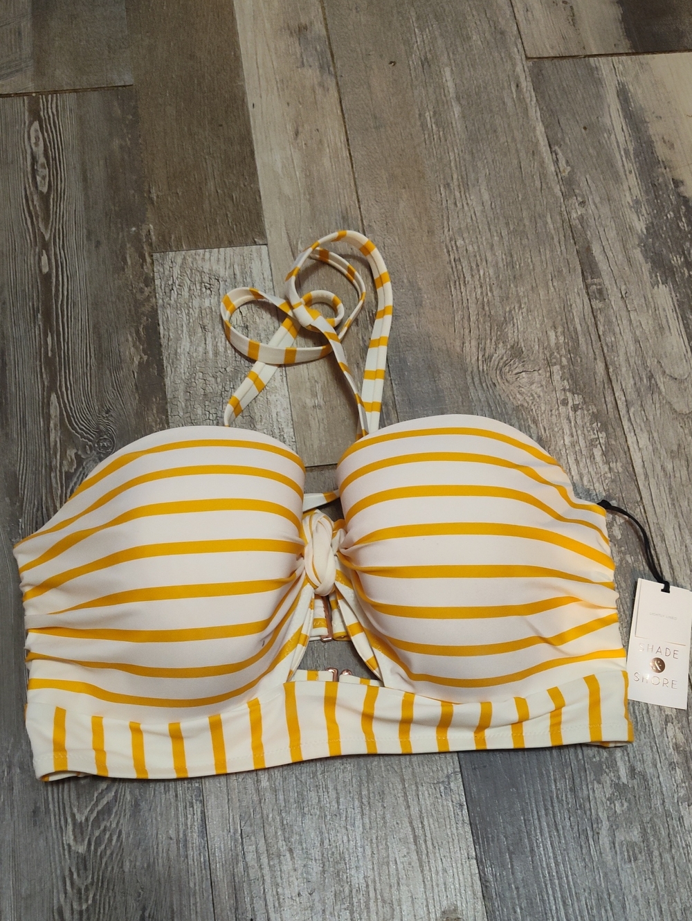 NWT Shade & Shore Yellow/White 38DD Striped Underwire Lightly Lined Bikini Top
